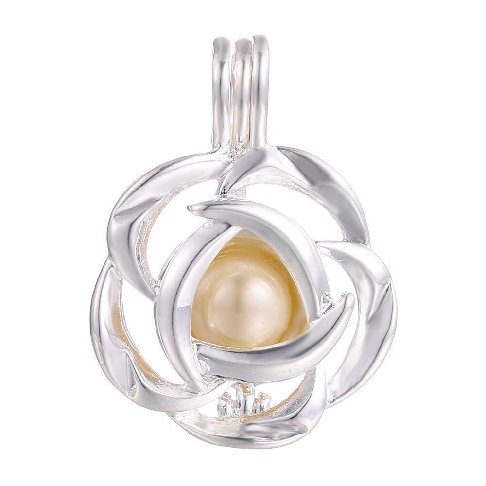 5889 10pcs Silver Lotus Flower Charms Pearl Cage Pendant Beads Cage Locket